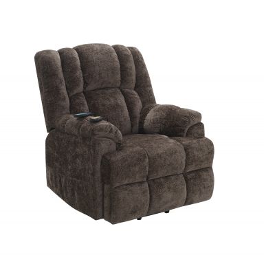 Pacay 36"L Velvet Power Recliner w/Lift, Heating & Massage (Brown Chenille)