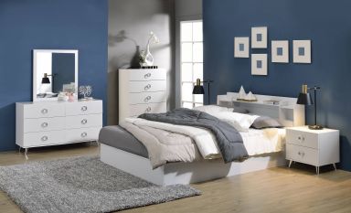 Perse Wooden Queen Bed w/Storage (White Finish)