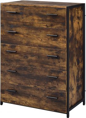Juvanth 33"L 5 Drawers Chest (Rustic Oak & Black Finish)