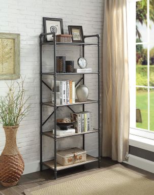 Itzel 26"L Bookshelf (Antique Oak & Sandy Gray)
