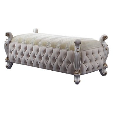 Picardy 58"L Upholstered Bench (Fabric & Antique Pearl)