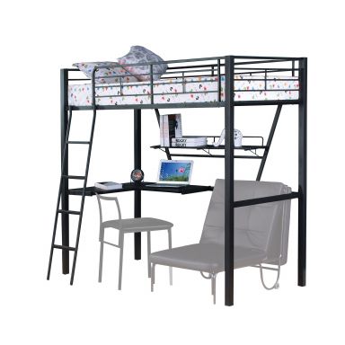 Senon 79"L Twin Loft Bed w/Desk (Silver & Black)