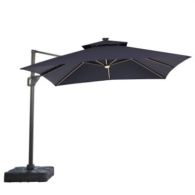 10' Square Umbrella, Double Top, LED Bulb, Navy
