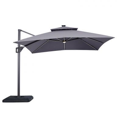 10' Square Umbrella, Double Top, LED Bulb, Gray