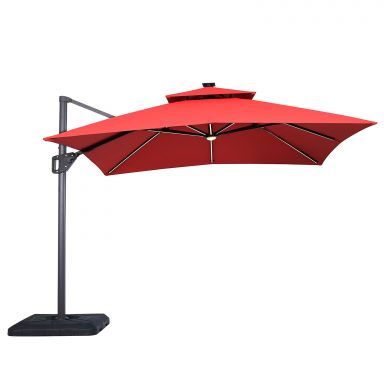 10' Square Umbrella, Double Top, LED Bulb, Red