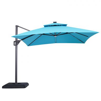 10' Square Umbrella, Double Top, LED Bulb, Teal