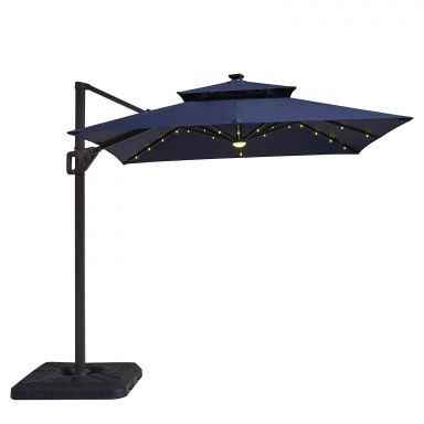 8' Square Umbrella, Double Top, LED Light, Navy