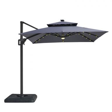 8' Square Umbrella, Double Top, LED Light, Gray