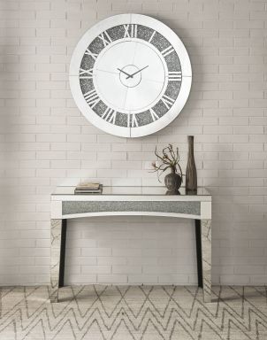 Noralie Glam Wall Clock (Mirrored & Faux Diamonds)