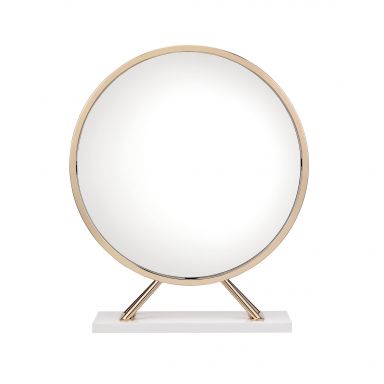 Midriaks 17"L x 20"H  Mirror & Stool (Synthetic Leather, White & Gold Finish)