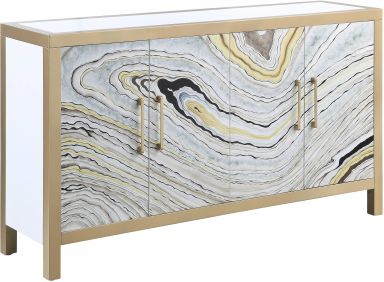Olisa Rectangular Console Table (Stone Grain, White & Gold Finish)