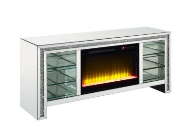 Noralie Glam TV Stand w/Fireplace & LED (Mirrored & Faux Diamonds)