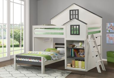 Ratana Wooden Teenager Twin Bed (White & Gray Finish)