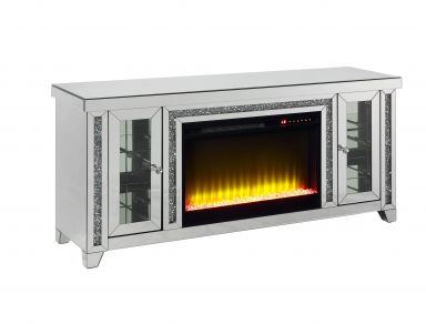 Noralie Glam TV Stand w/Fireplace & LED (Mirrored & Faux Diamonds)