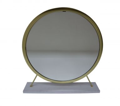 Adao 19"Dia Vanity Mirror & Stool (Faux Fur, Mirror, White & Brass Finish)