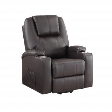 Evander 32"W Cup Holder Recliner w/Power Lift & Massage (Brown Leather Aire)