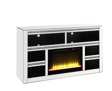 Noralie Glam TV Stand w/Fireplace (Mirrored & Faux Diamonds)