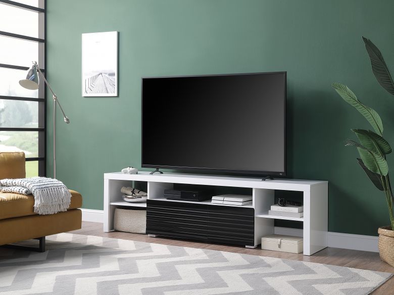 Buck II 1 Drawer TV Stand (White & Black High Gloss Finish)