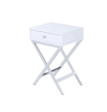 Coleen 1 Drawer Rectangular Accent Table (White & Chrome)