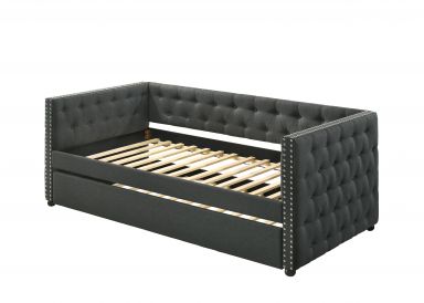 Romona Upholstered Daybed w/Trundle (Twin) (Gray Fabric)