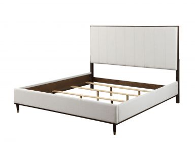 Carena Upholstered Eastern King Bed (Light Gray Fabric, White & Walnut Finish)