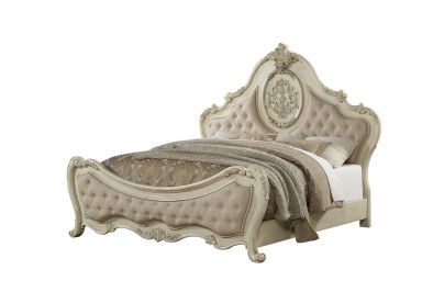 Ragenardus Upholstered CK Bed (Beige Linen & Antique White)