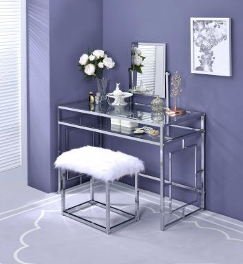 (White Faux Fur & Chrome)