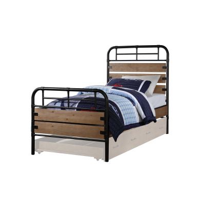Adams Wooden Teenager Twin Bed (Antique Oak & Gunmetal)