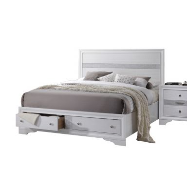 Naima Wooden Queen Bed w/Storage (White)