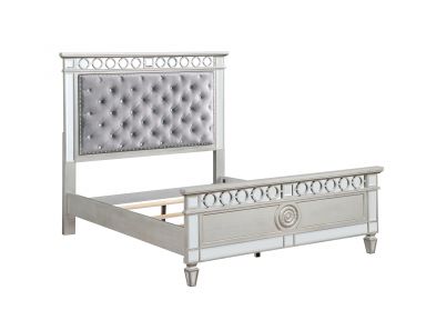 Varian Upholstered Twin Bed (Gray Velvet, Silver & Mirrored Finish)