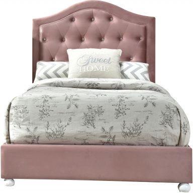 Reggie Upholstered Twin Bed (Pink Fabric)