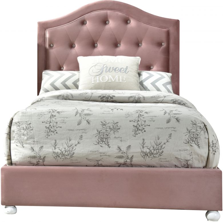 Reggie Upholstered Twin Bed (Pink Fabric)