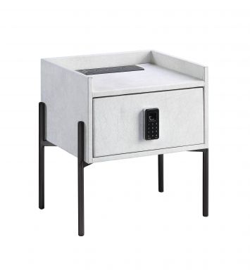 Metis 20"H Top Grain Leather Nightstand w/USB & Electric Lock (Vintage White Top Grain Leather)