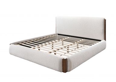 Sandro Upholstered Eastern King Bed (White Bouclé & Walnut Finish)