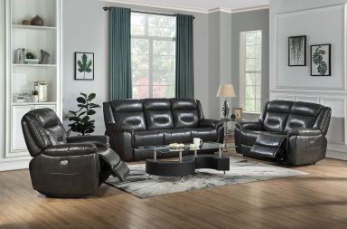 Imogen 41"W Upholstered Power Motion Recliner w/USB (Gray Leather Aire)