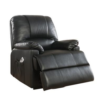 Ixora 34"W Upholstered Recliner w/Power Lift & Massage (Black Synthetic Leather)
