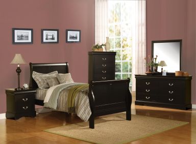 Louis Philippe III Wooden Teenager Full Bed (Black)