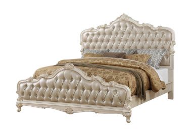 Chantelle Upholstered CK Bed (Rose Gold Synthetic Leather & Pearl White)