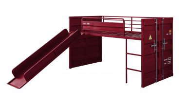 Cargo  Teenager Twin Loft Bed w/Slide (Red Finish)