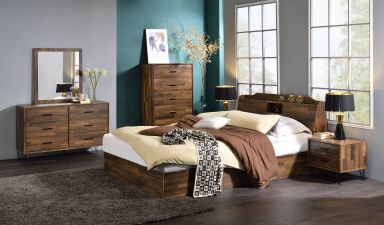 Hestia Wooden Queen Bed w/Storage (Walnut Finish)