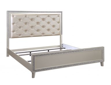 Sliverfluff Upholstered Eastern King Bed w/LED (Synthetic Leather & Champagne Finish)