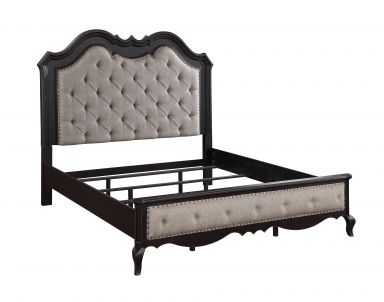 Chelmsford Upholstered California King Bed (Beige Fabric & Antique Black Finish)