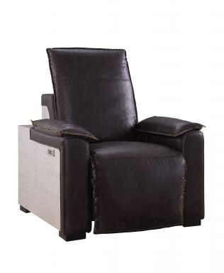 Nernoss Top Grain Leather Power Motion Recliner (Dark Grain Brown Leather & Aluminum)