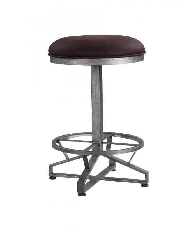 Evangeline 24"H Upholstered Counter Height Stool (Set-2) (Rustic Brown Fabric & Black Finish)