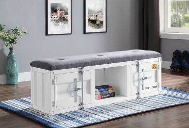 Cargo 56"L Upholstered Bench w/Storage (Gray Fabric & White)