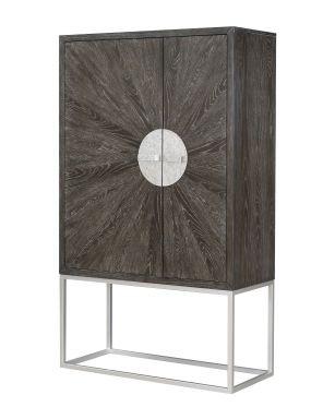 Andra 44"L Rectangular Wine Cabinet w/LED (Hand Brushed Gray Oak & Chrome Finish)