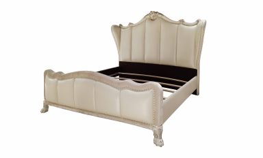 Dresden II Upholstered California King Bed (Synthetic Leather & Bone White Finish)