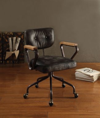 Hallie Top Grain Leather Office Chair (Vintage Black Top Grain Leather)