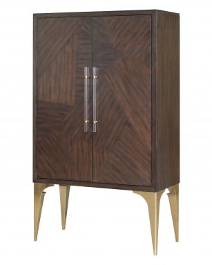 Andy 42"L Rectangular Wine Cabinet w/LED (Brushed Brown Oak & Champagne Finish)