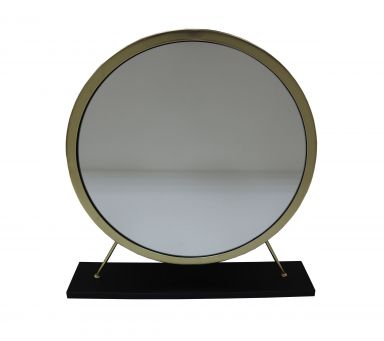 Adao 19"Dia Vanity Mirror & Stool (Faux Fur, Mirror, Black & Brass Finish)